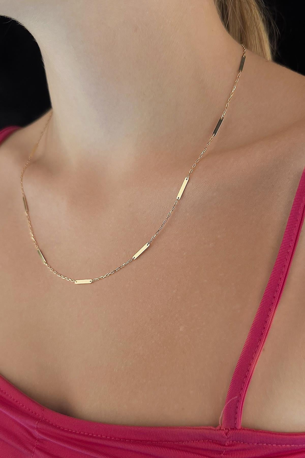 14ct Gold Bar Link Station Chain