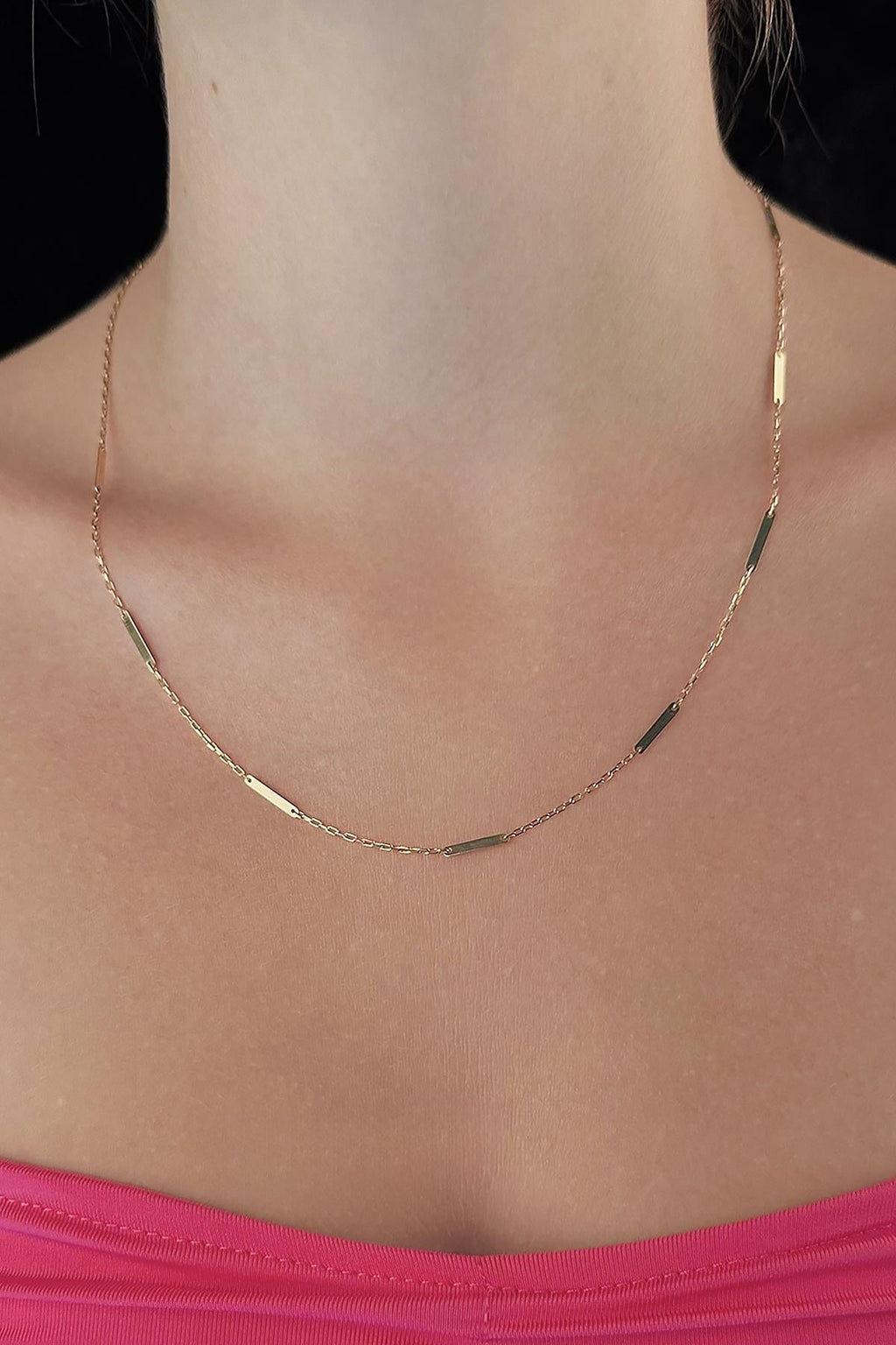 14ct Gold Bar Link Station Chain