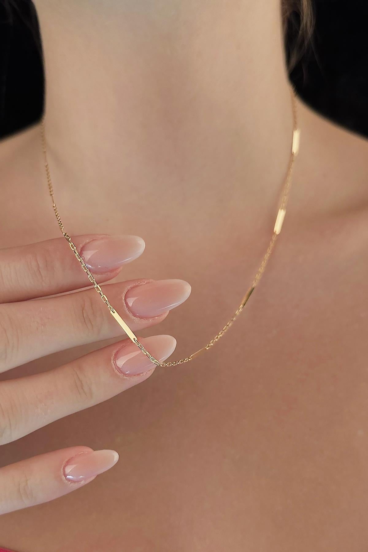 14ct Gold Bar Link Station Chain