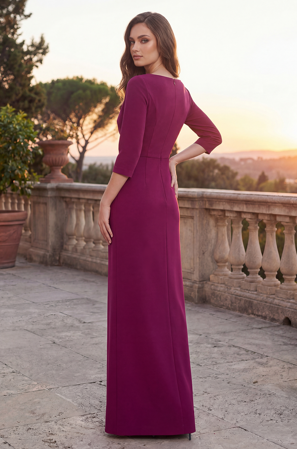 Pleated Long Formal Mother of the Bride Dress