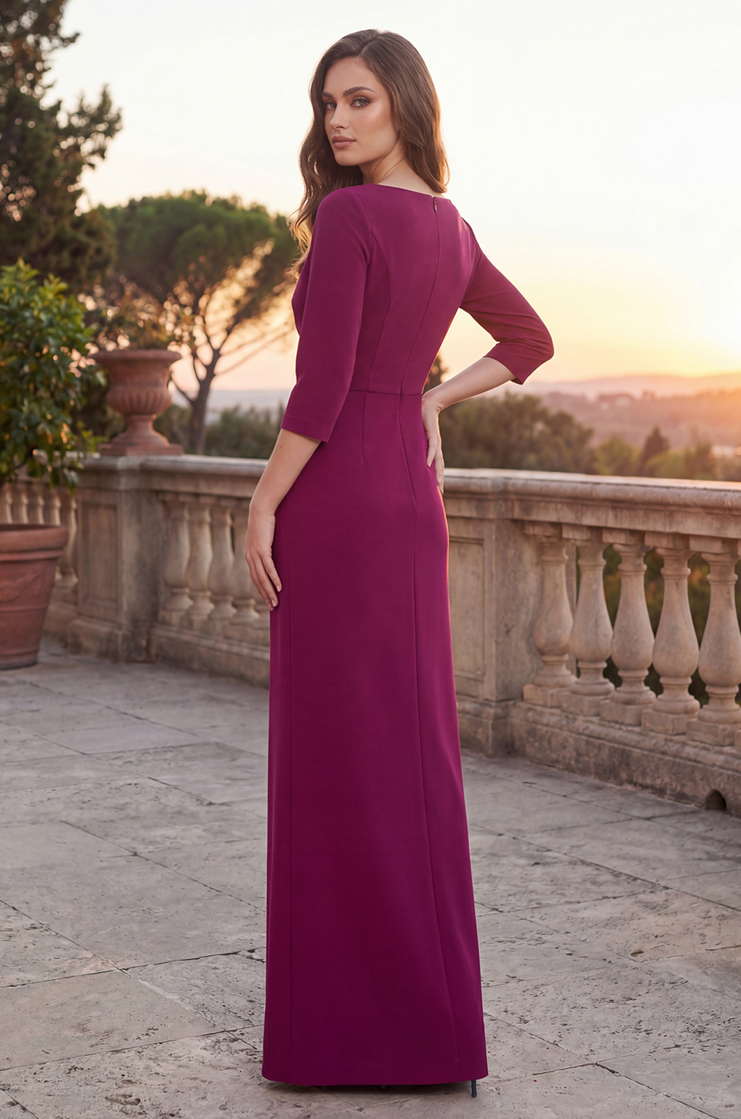 Pleated Long Formal Mother of the Bride Dress