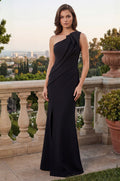 Pleated Bodice One Shoulder Formal Long Evening Dress