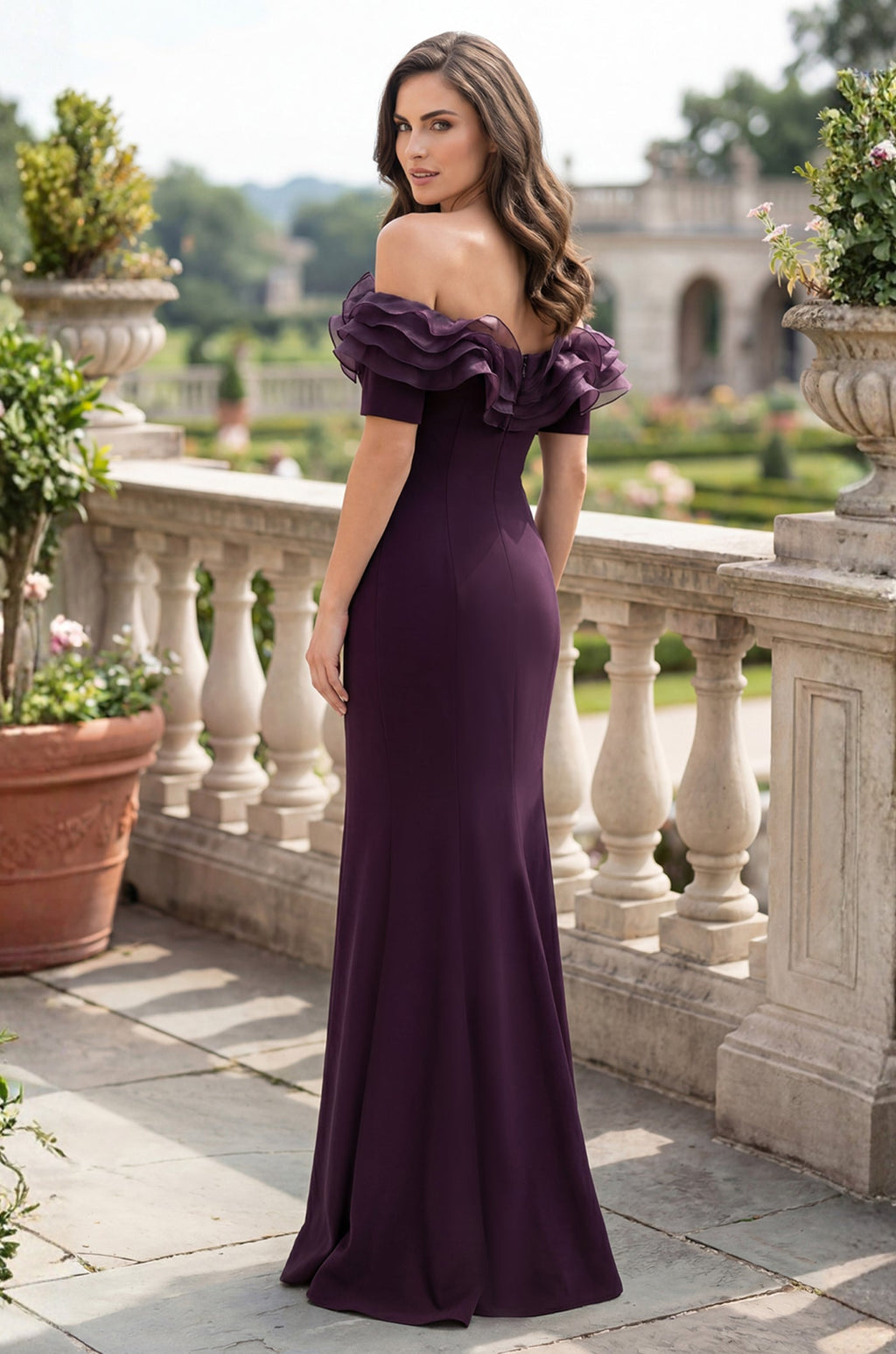 Ruffled Long Off Shoulder Formal Evening Dress