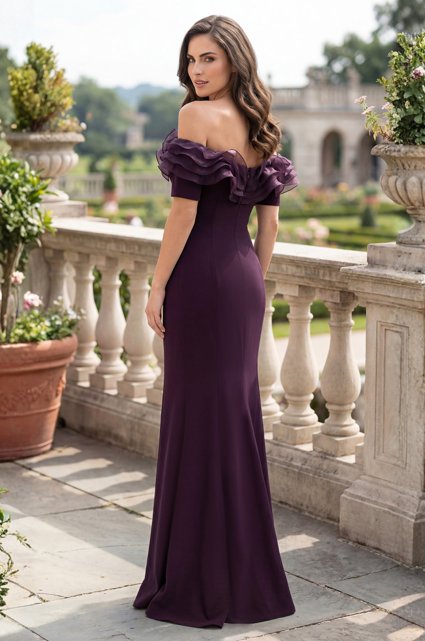 Ruffled Long Off Shoulder Formal Evening Dress