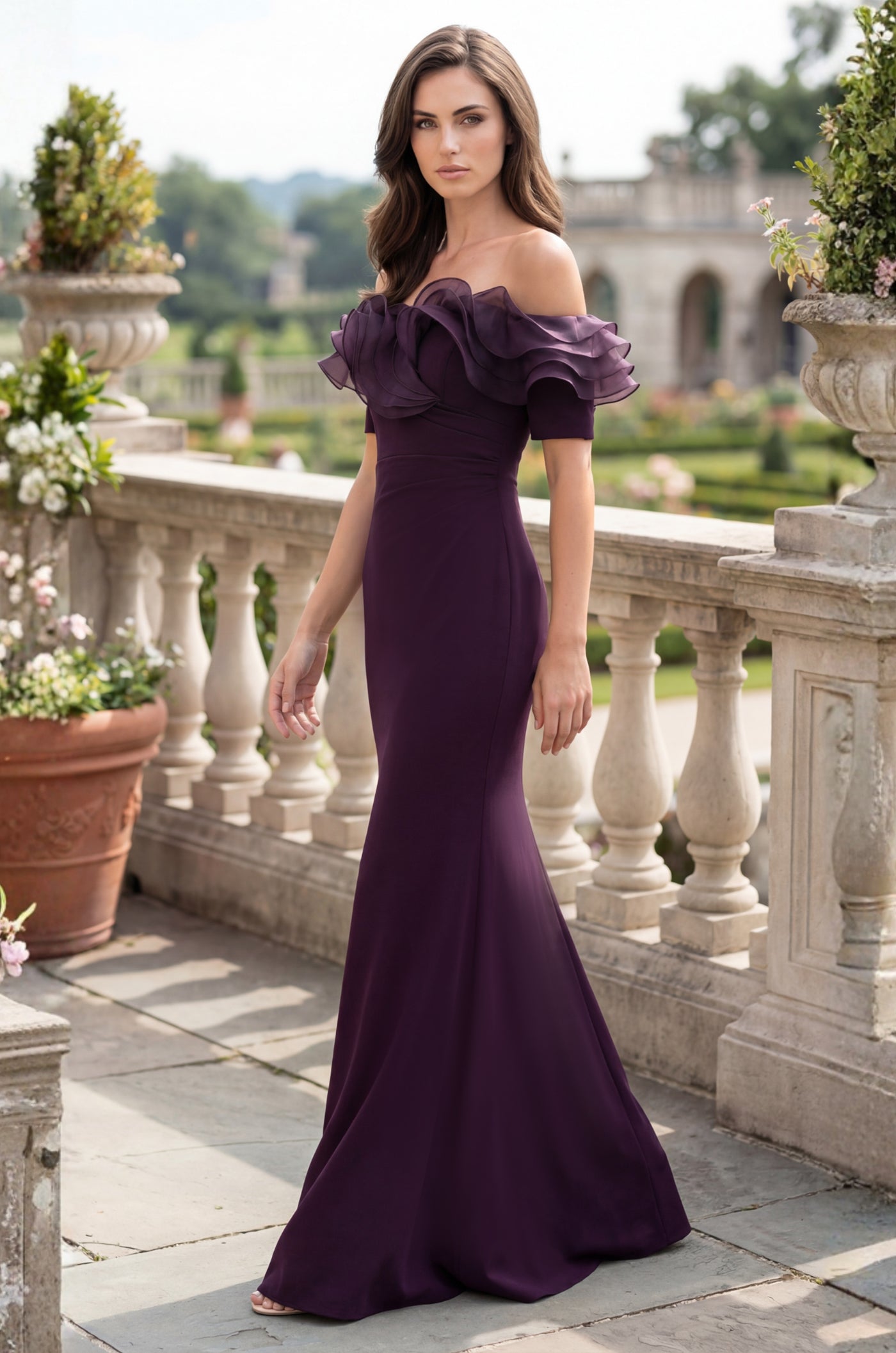 Ruffled Long Off Shoulder Formal Evening Dress