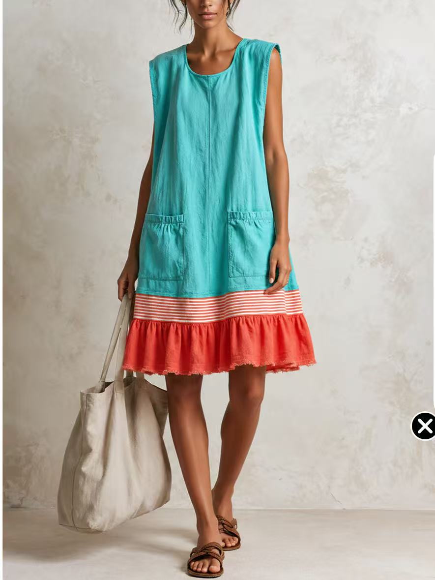 Elegant U-Neck Fitted Ruffle Dress for Women Long Dress with Vacation Vibes