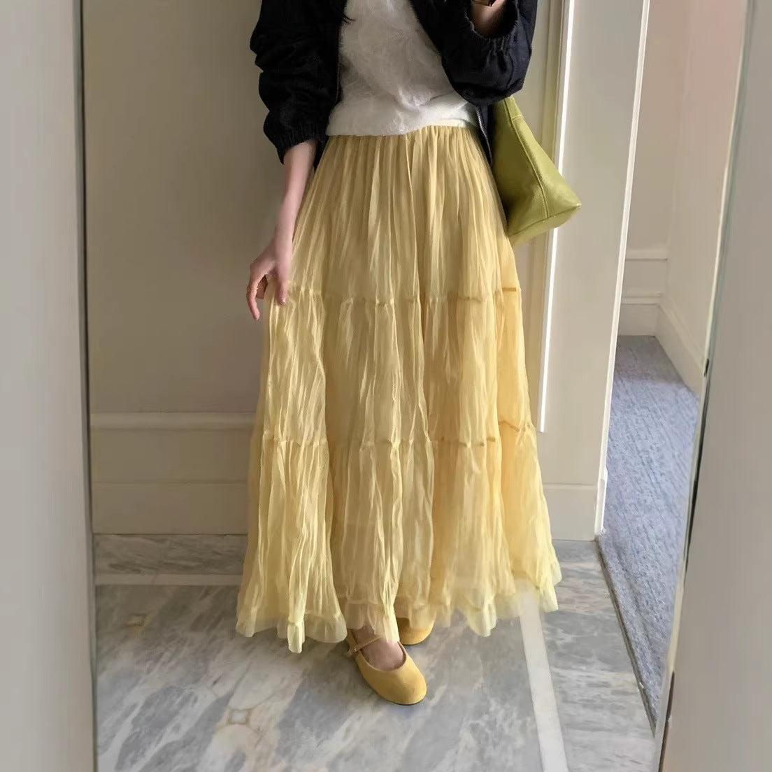 flowing chiffon skirt flared umbrella skirt midi skirt