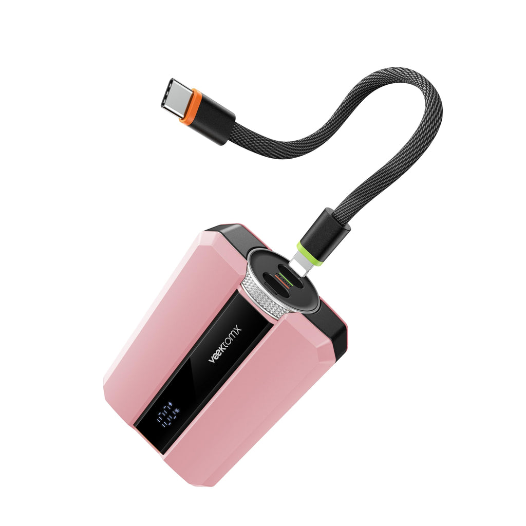 VEEKTOMX PD 30W Fast Charging Portable Charger 10000mAh Mini Power Bank with Detachable Built-in Cable Dual-Head Ports Compact Travel Battery Pack Compatible with iPhone 15/14/Samsung/MacBook/AirPod