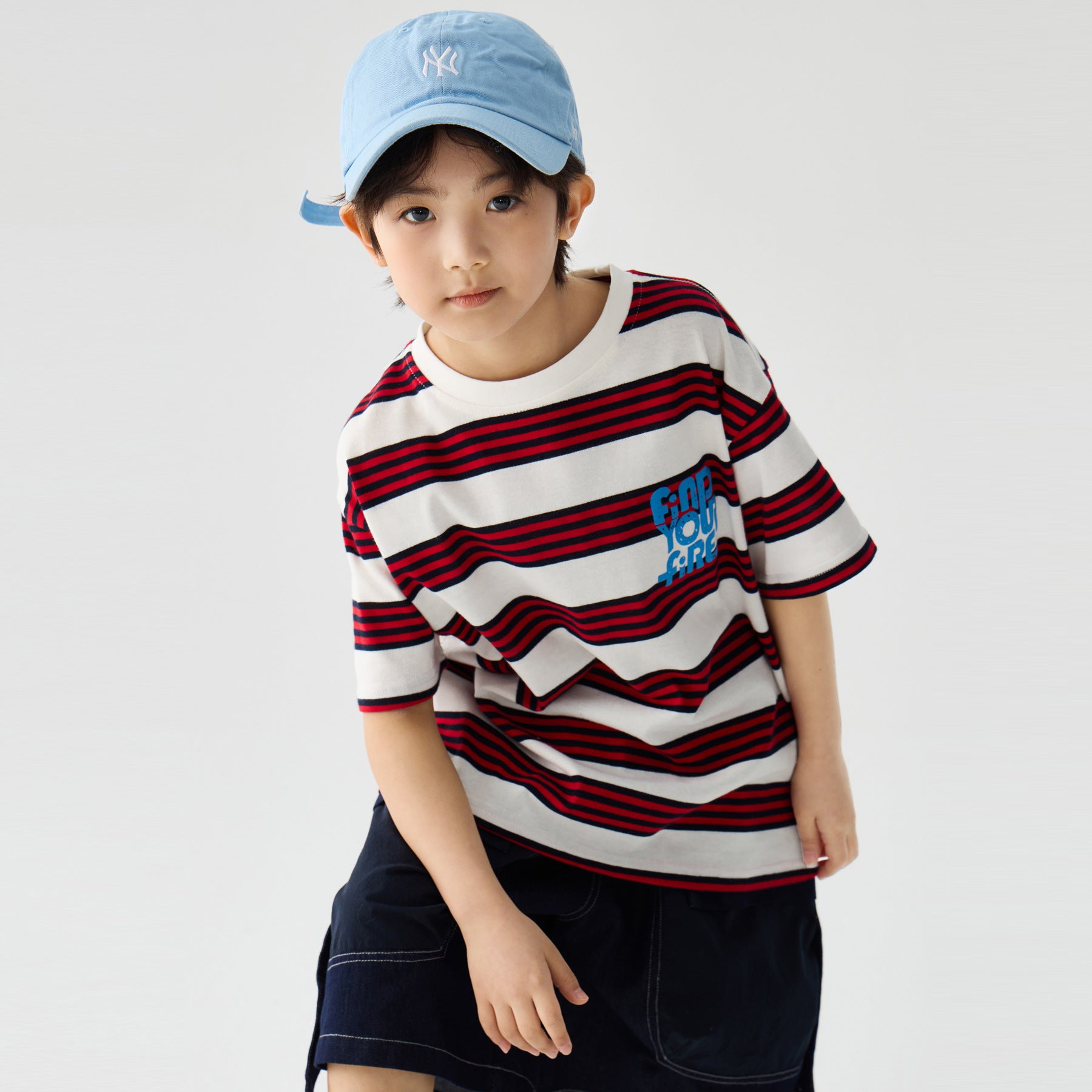 Loose Fit Striped Letter Print Short Sleeve T-Shirt for Boys