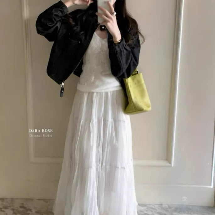 flowing chiffon skirt flared umbrella skirt midi skirt