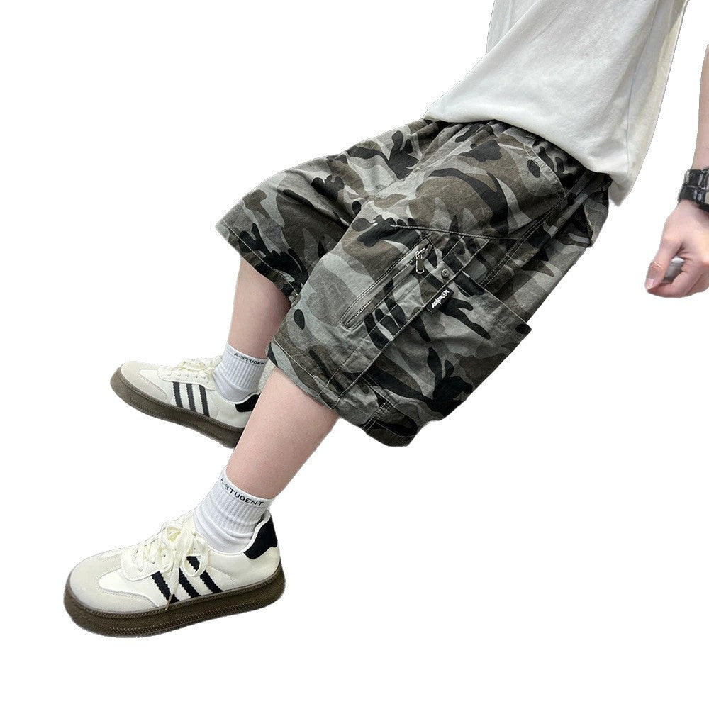 Boy's Camouflage Shorts,  Casual Mid-Length Pants, Lightweight, Trendy for Older Kids