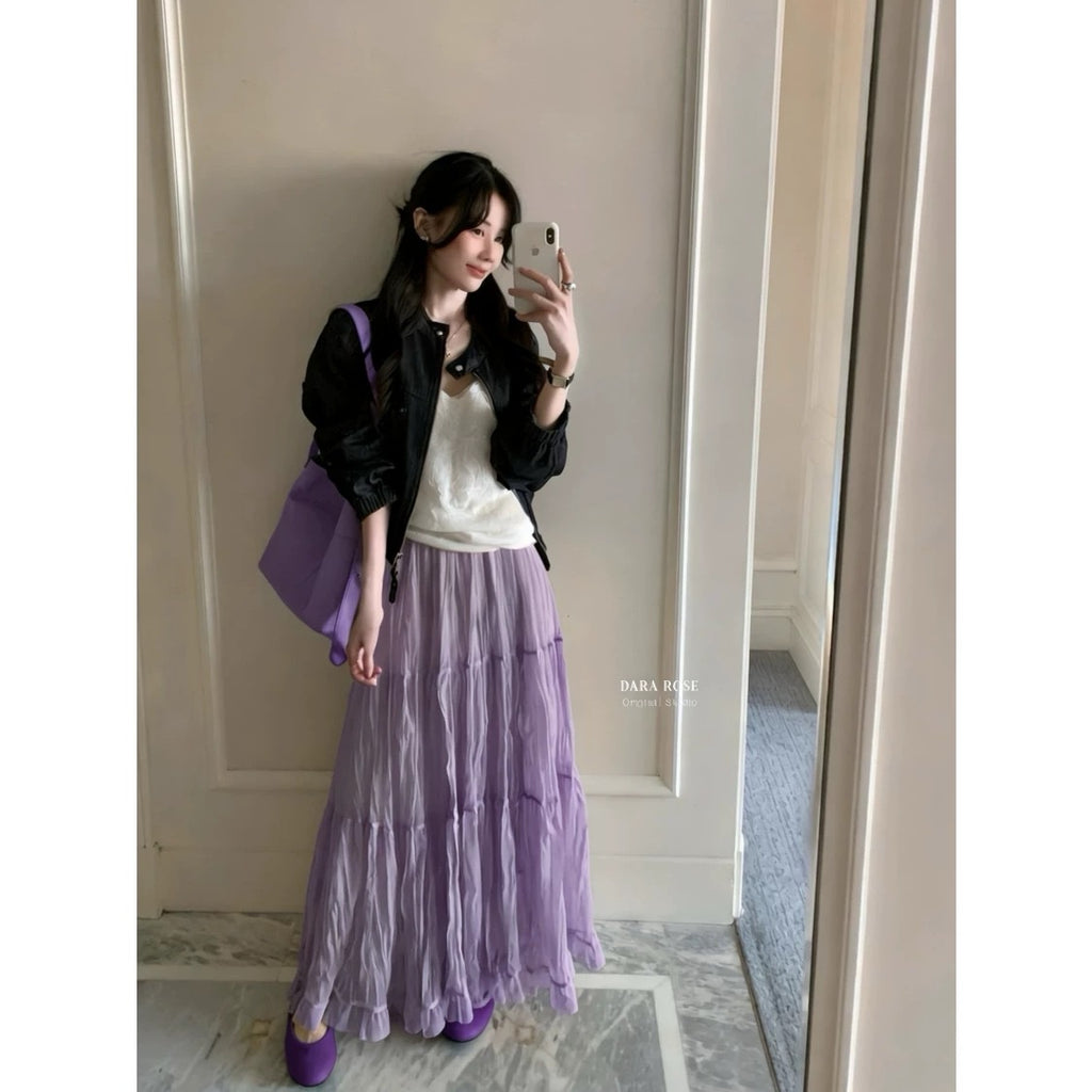 flowing chiffon skirt flared umbrella skirt midi skirt