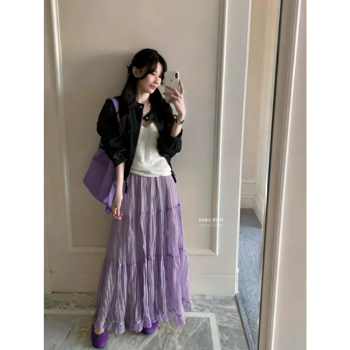 flowing chiffon skirt flared umbrella skirt midi skirt