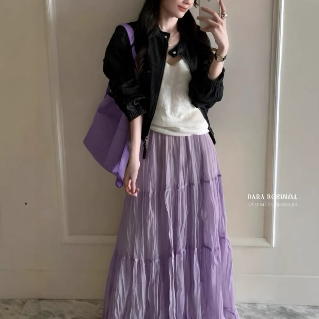 flowing chiffon skirt flared umbrella skirt midi skirt