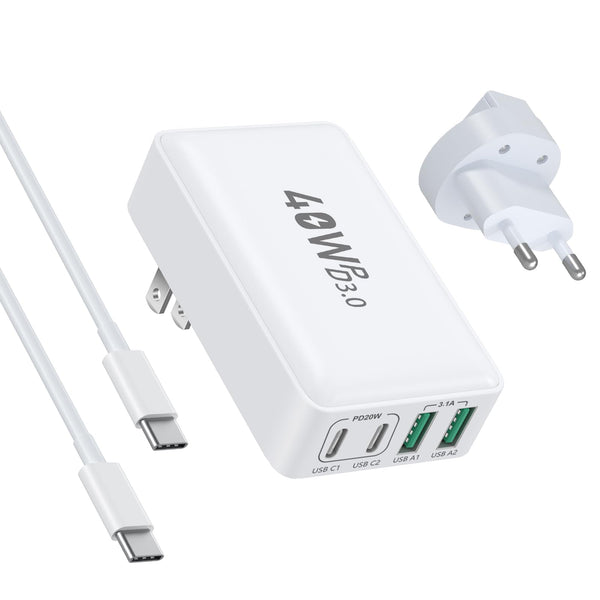 40W USB-C Väggladdare med 4 portar och 1,8m kabel. Leveranstid 5-8 dagar
