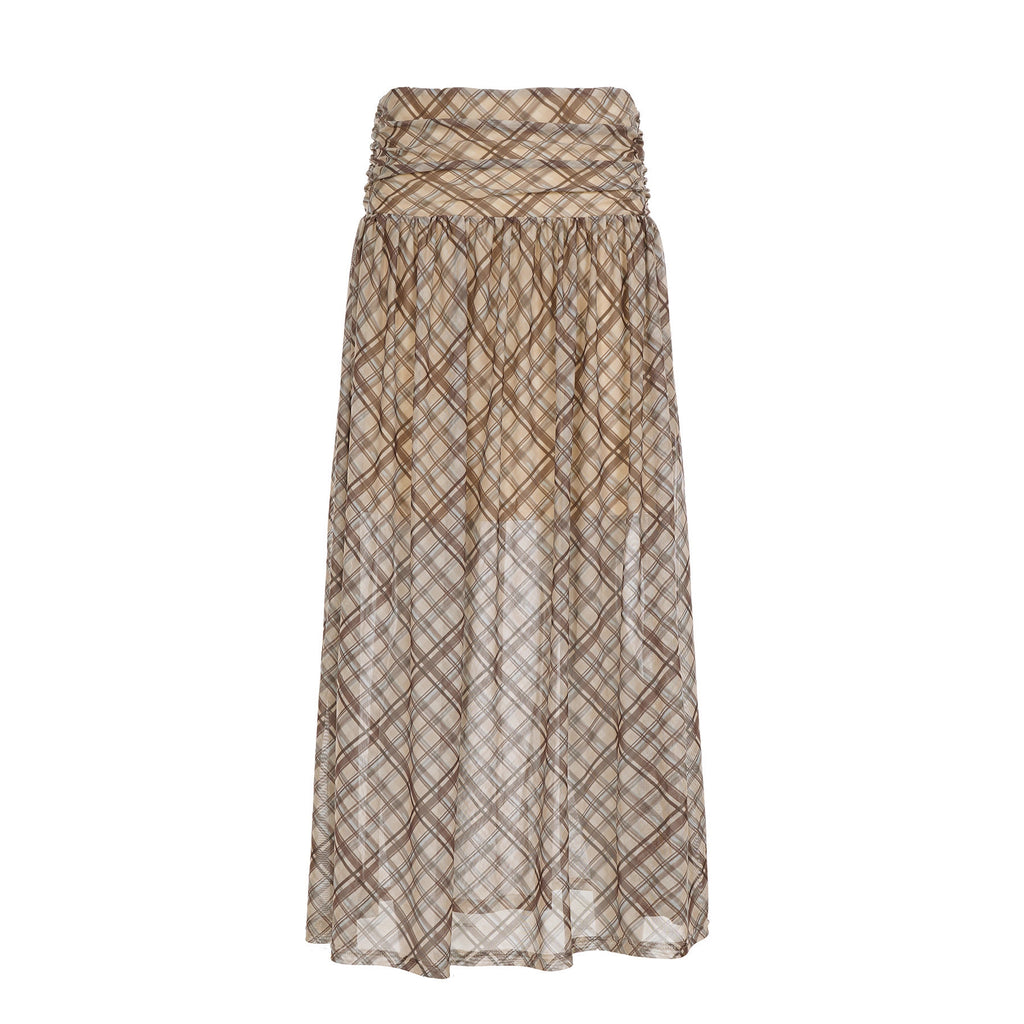 Retro mesh plaid skirt with large skirt and half length skirt
