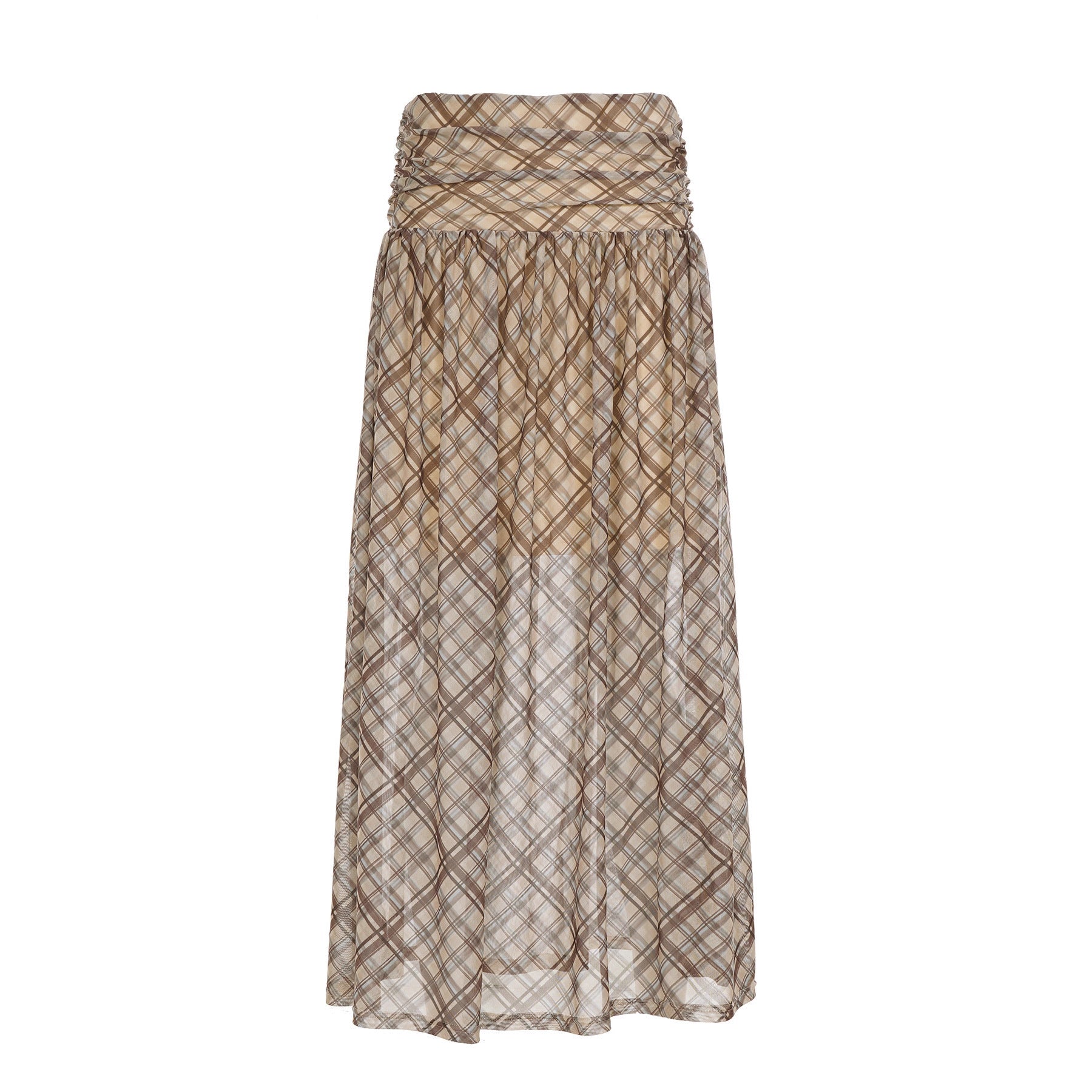 Retro mesh plaid skirt with large skirt and half length skirt