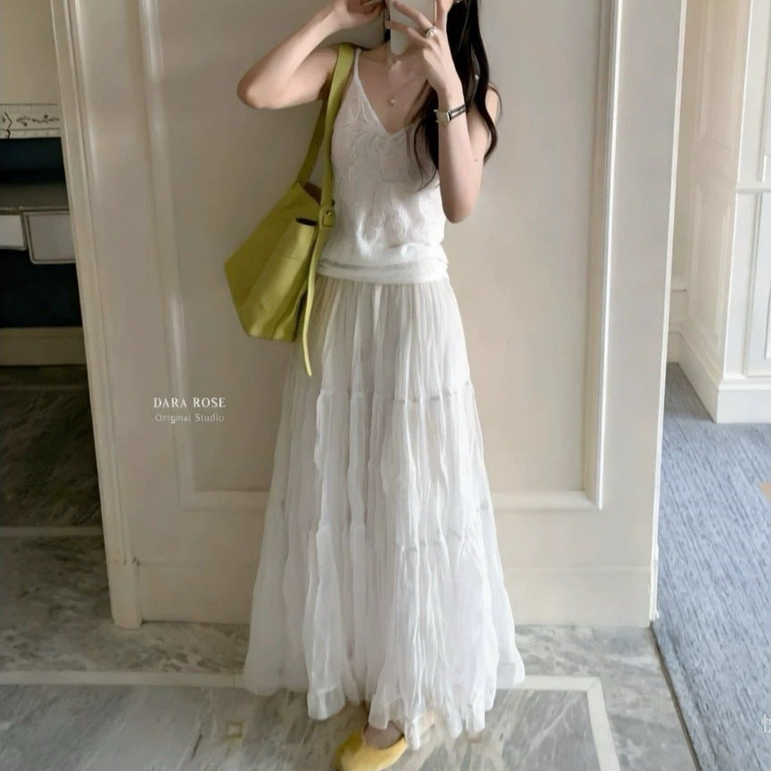 flowing chiffon skirt flared umbrella skirt midi skirt