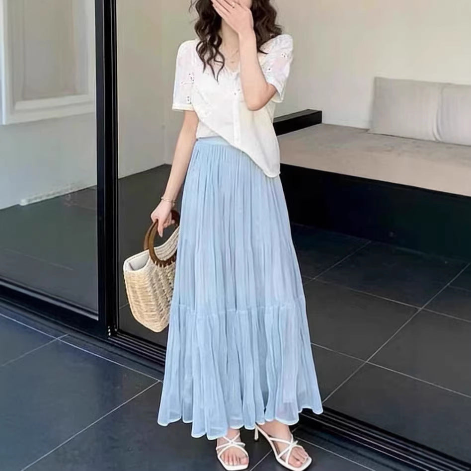 flowing chiffon skirt flared umbrella skirt midi skirt