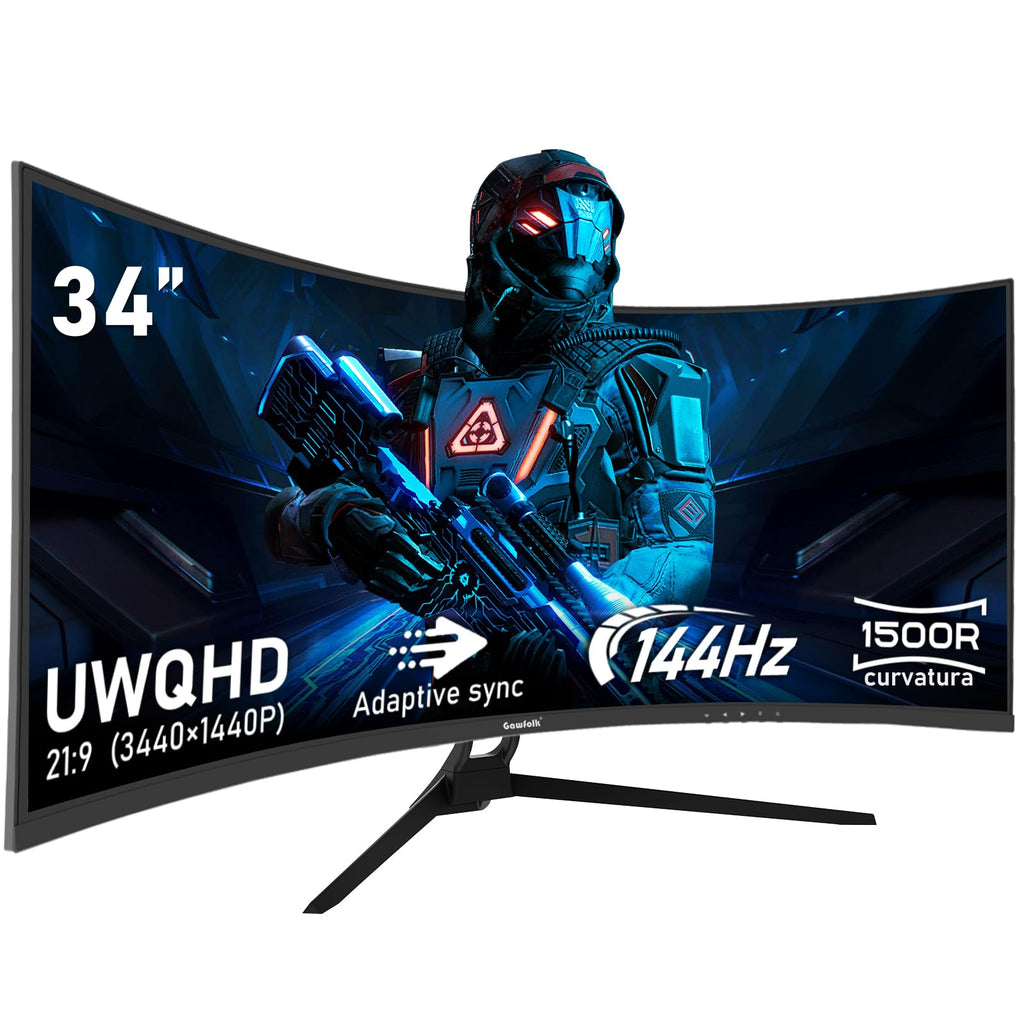 Gawfolk 34" Ultrawide Curved Gaming Monitor – UWQHD 144Hz | 21:9 | 1500R – Leveranstid 5–8 dagar