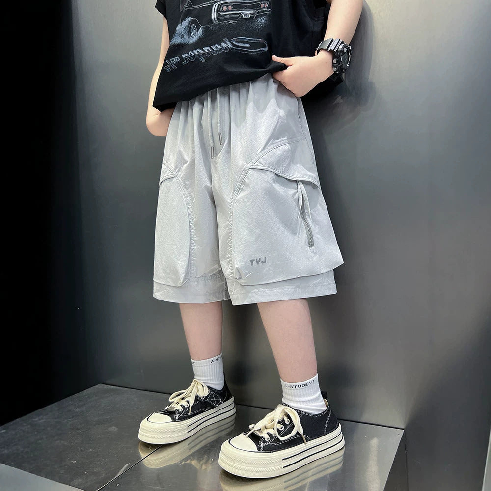 Casual Cargo Shorts for Boys Lightweight Mid-Length Pants Kids