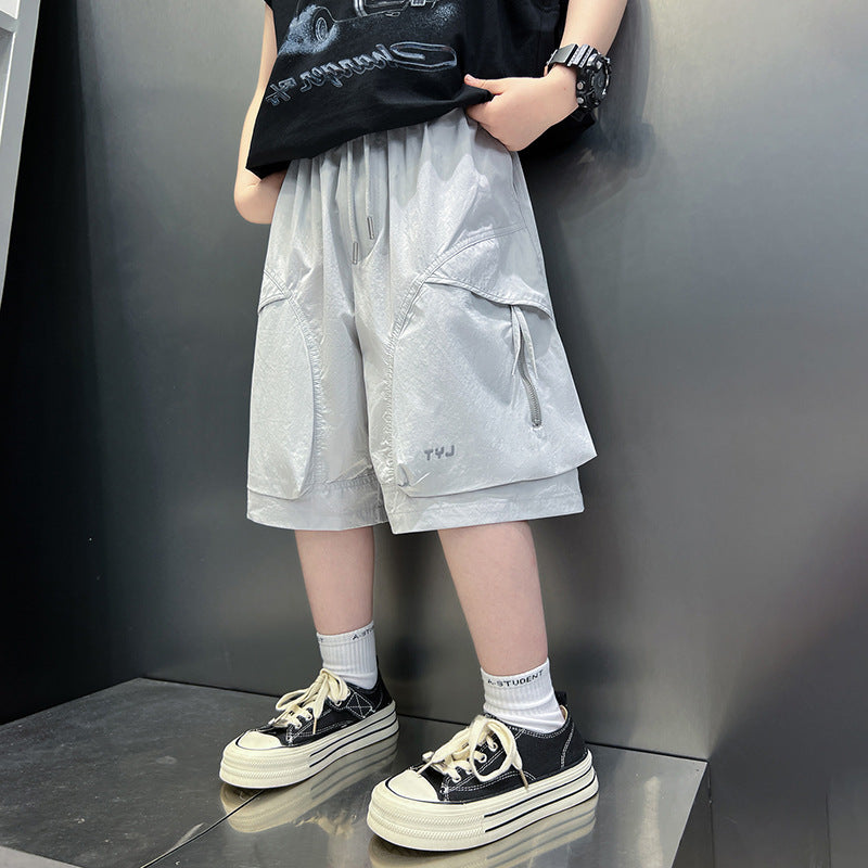 Casual Cargo Shorts for Boys Lightweight Mid-Length Pants Kids