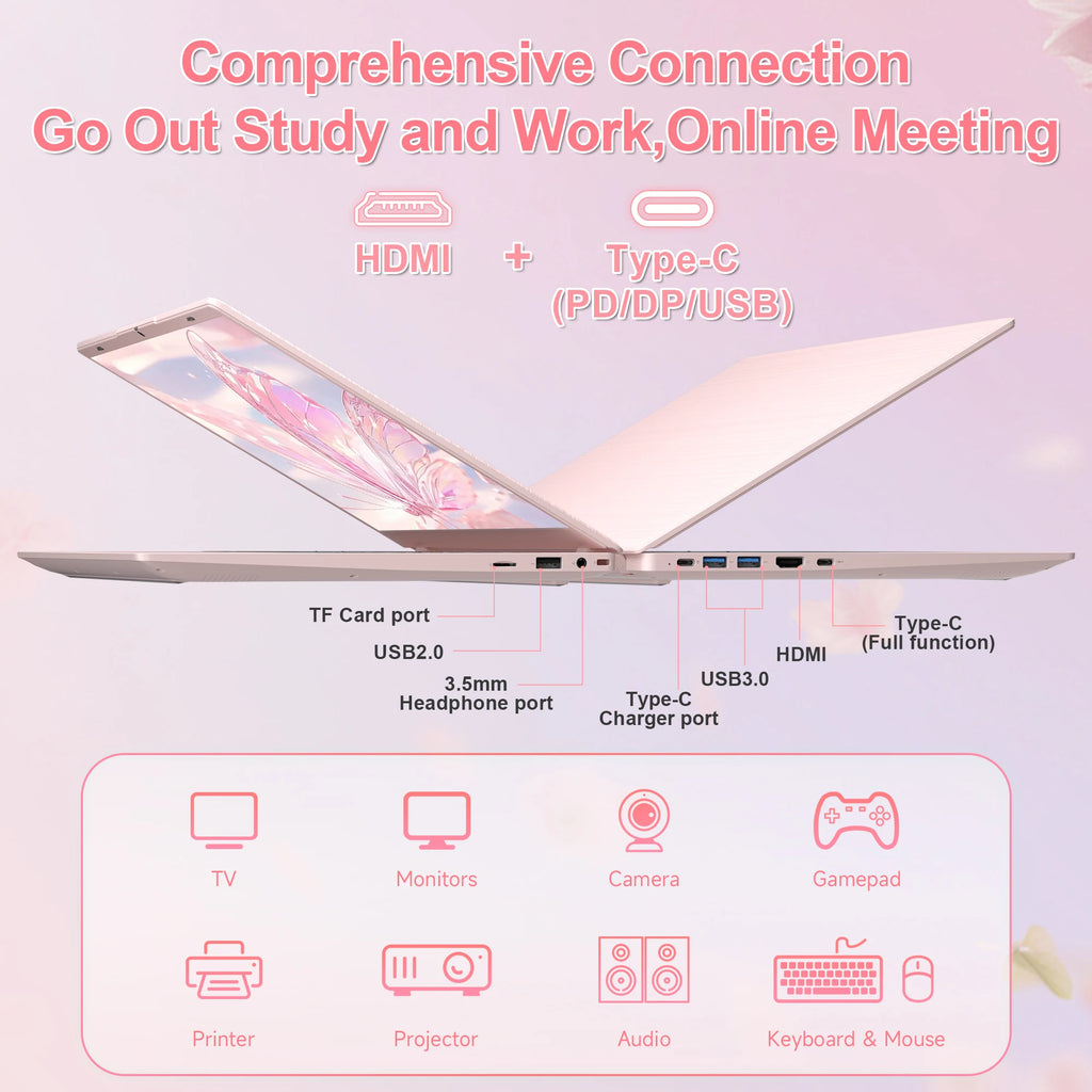 2025 Laptop Computer 15.6" HD Display Intel N150 Quad Core Processor up to 3.6GHZ 12GB DDR5 RAM 512GB SSD Ordinateur Portable Pc