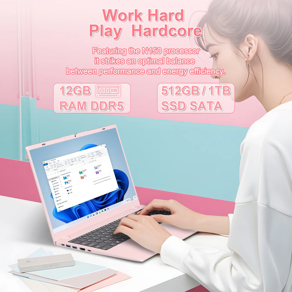 2025 Laptop Computer 15.6" HD Display Intel N150 Quad Core Processor up to 3.6GHZ 12GB DDR5 RAM 512GB SSD Ordinateur Portable Pc