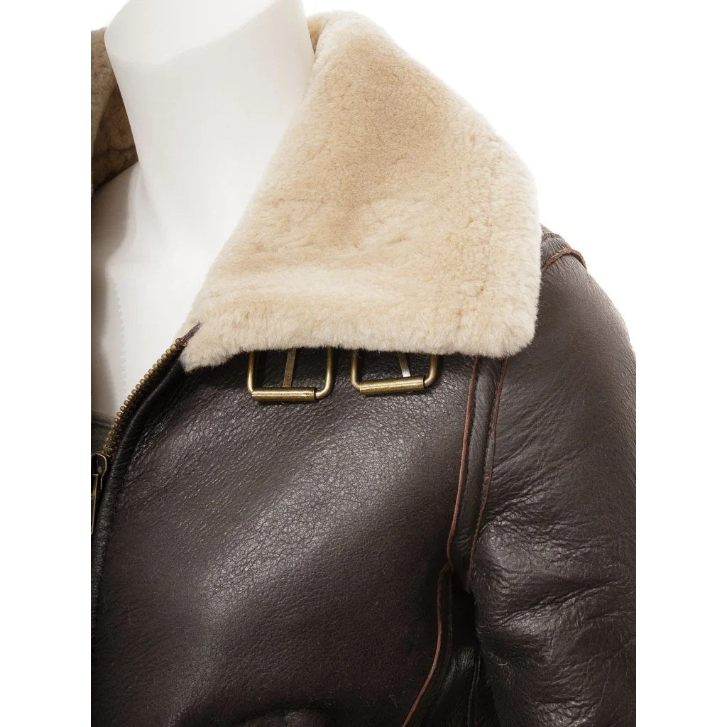 WOMEN BROWN SHEEPSKIN AVIATOR JACKET ENNIS