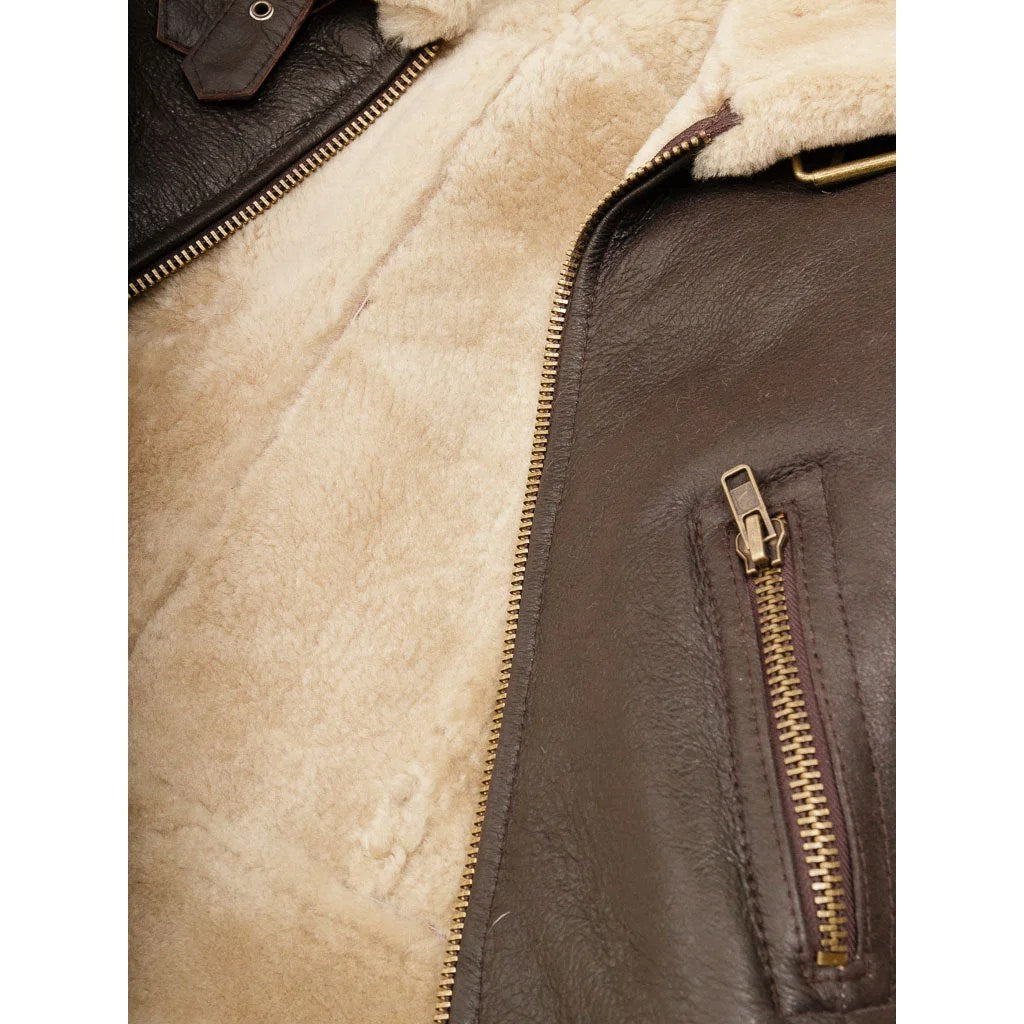 WOMEN BROWN SHEEPSKIN AVIATOR JACKET ENNIS