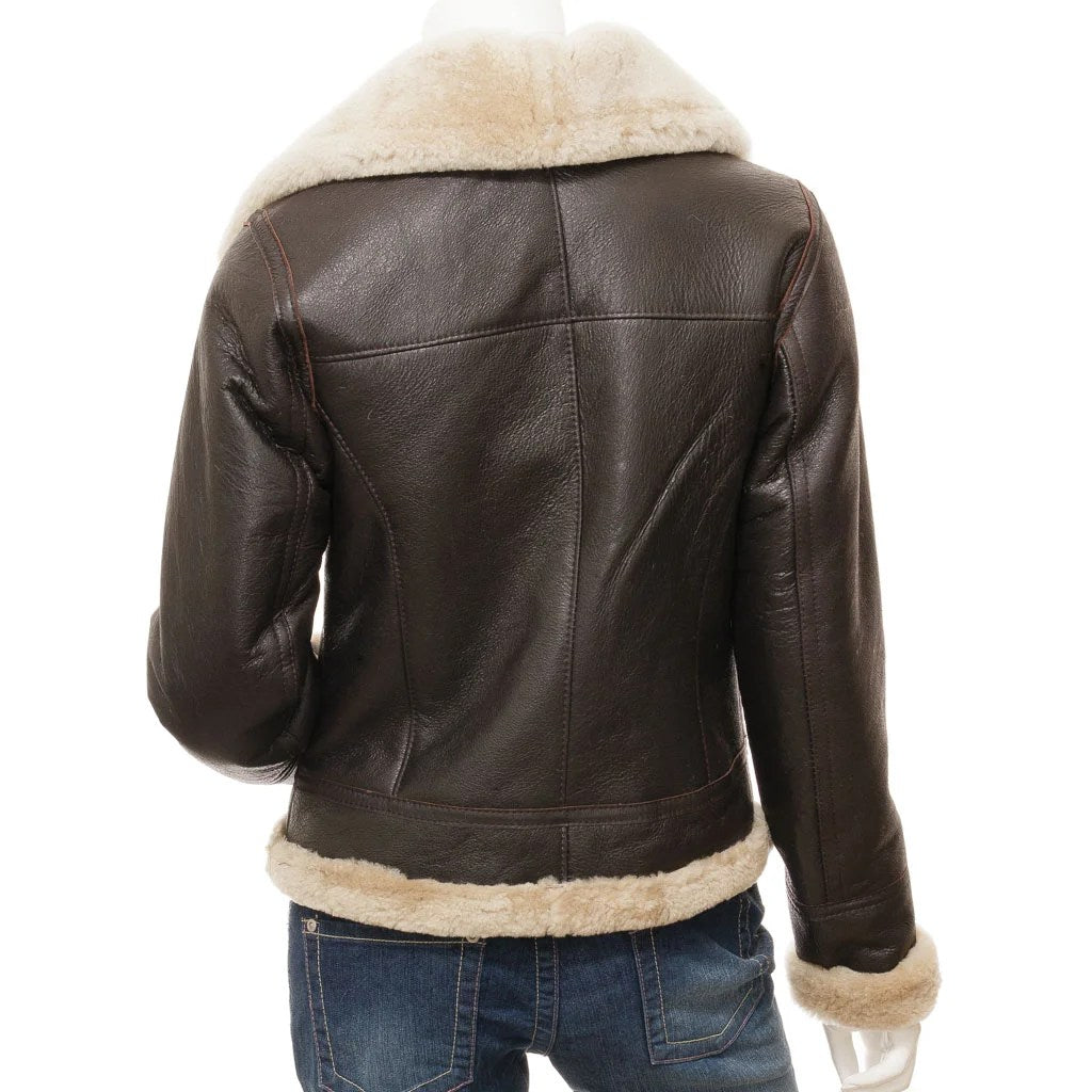 WOMEN BROWN SHEEPSKIN AVIATOR JACKET ENNIS