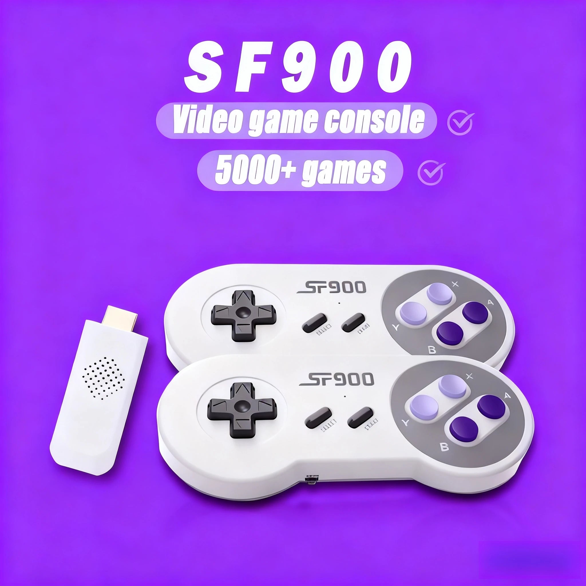 Retro Video HD Game Console SF900 5000+ Built-In Games TV Game Stick with 2 Wireless Gamepads Game Controller Classic SNES Game