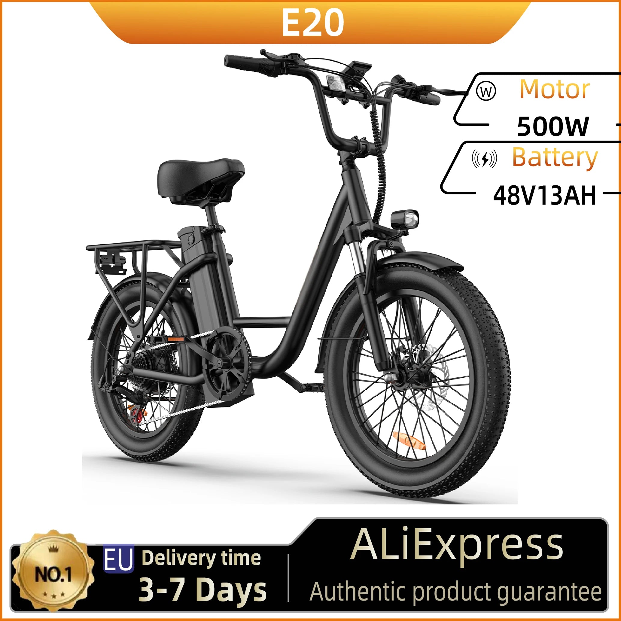 URLIFE E20 Electric Bike For Adults 250W Motor Electric Bike 48V 13AH 20 Inch Tires City Commuter Electric Bike
