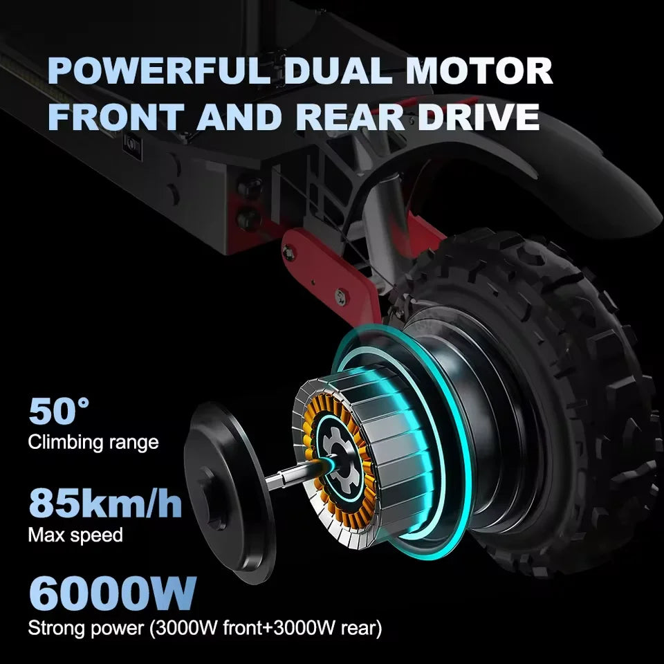 6000W High Power Dual Motor Electric Scooter Aluminum Alloy Folding Frame Off-Road Tire Dual Hydraulic shock Adult E-Scooter