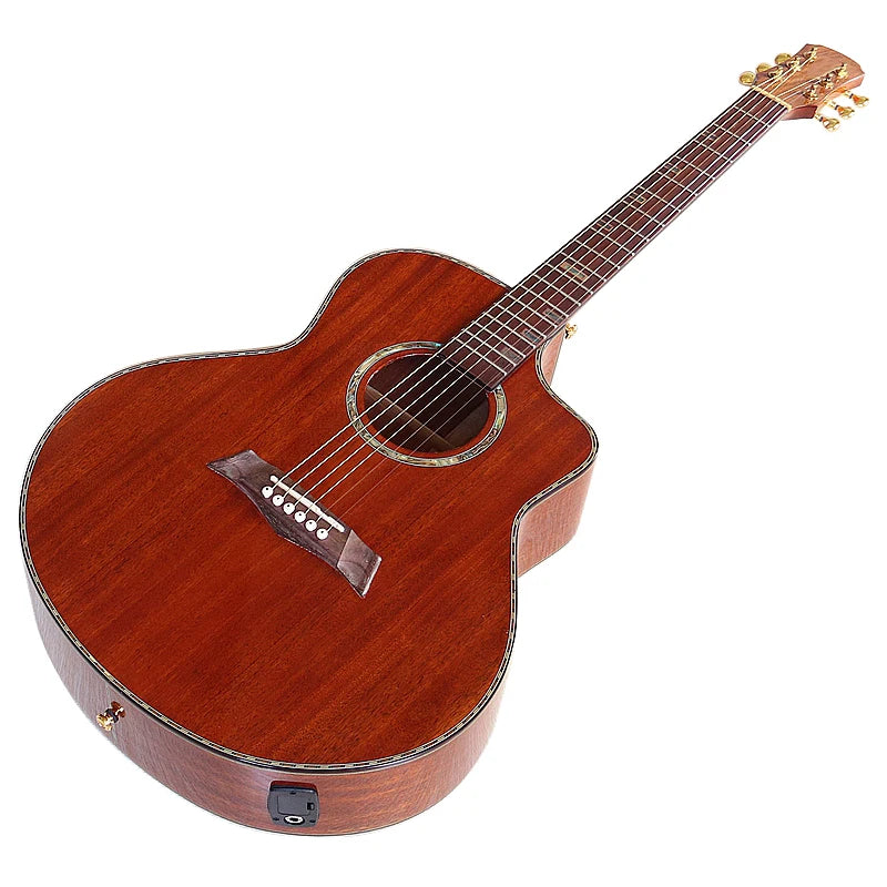 All Solid Wood Acoustic Guitar 40 Inch 6 String Solid Sapele Body/ Solid Spruce High Glossy Folk Guitar with EQ