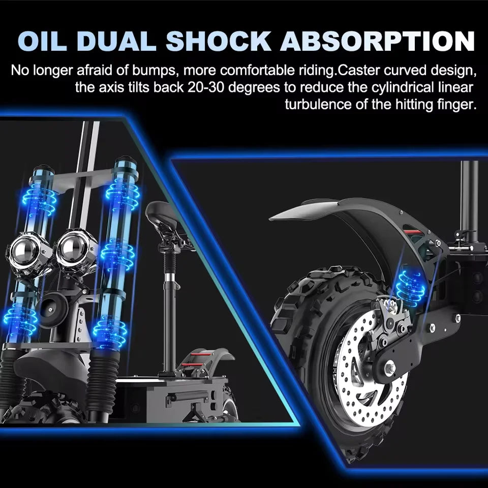 6000W High Power Dual Motor Electric Scooter Aluminum Alloy Folding Frame Off-Road Tire Dual Hydraulic shock Adult E-Scooter