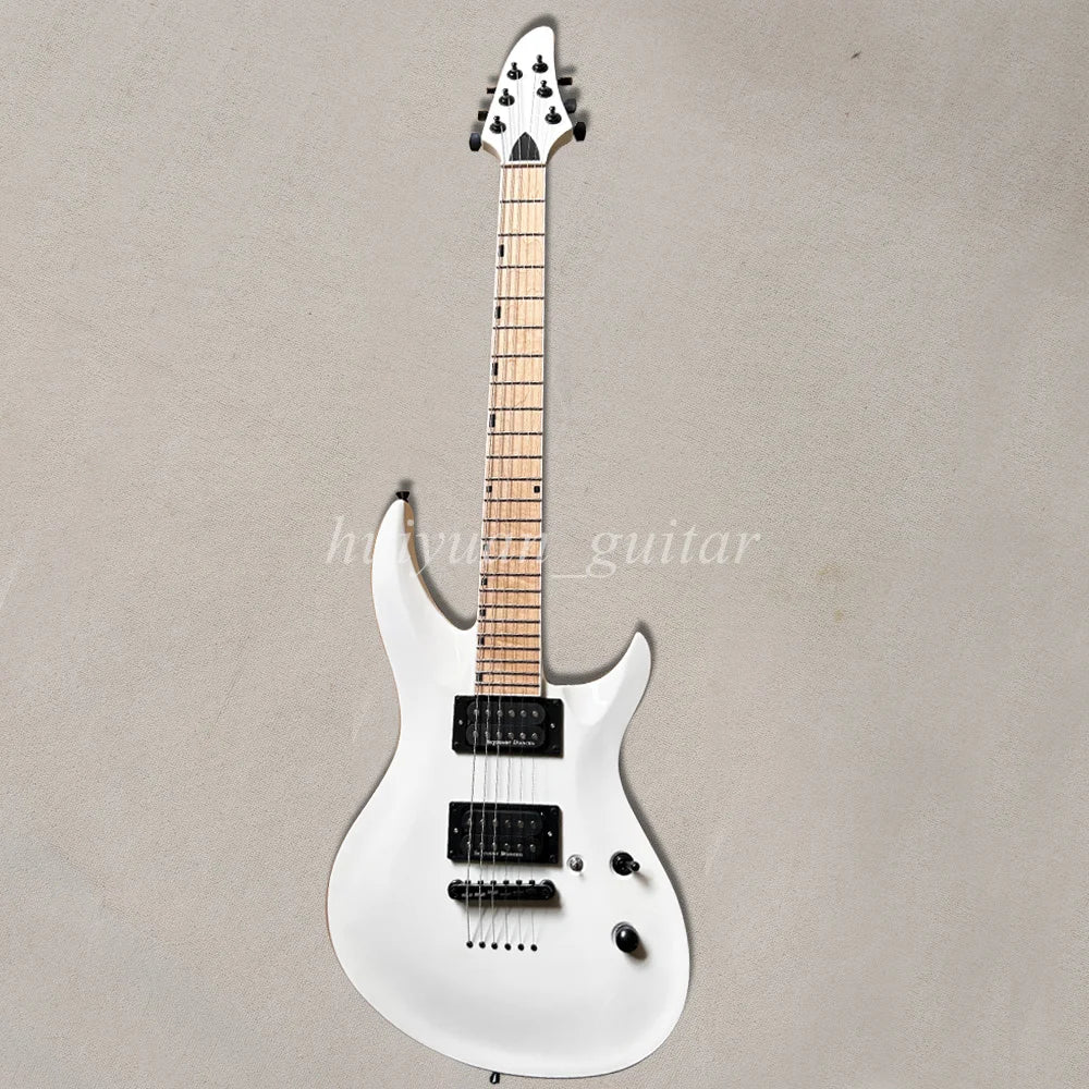 Flyoung 6 Strings White String-thru-body Electric Guitar with Maple Fretboard 24 Frets