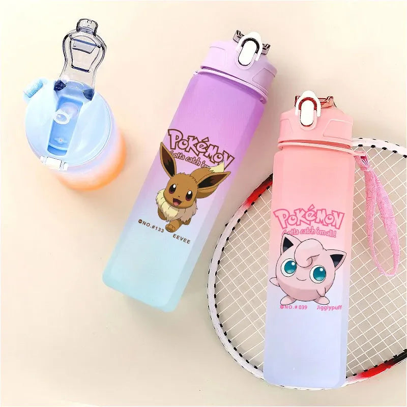 For Poke Mon Straw Cup 750ML Monster Pocket Water Bottle Portable Sports Plastic Anime Gradient Drinking Gift