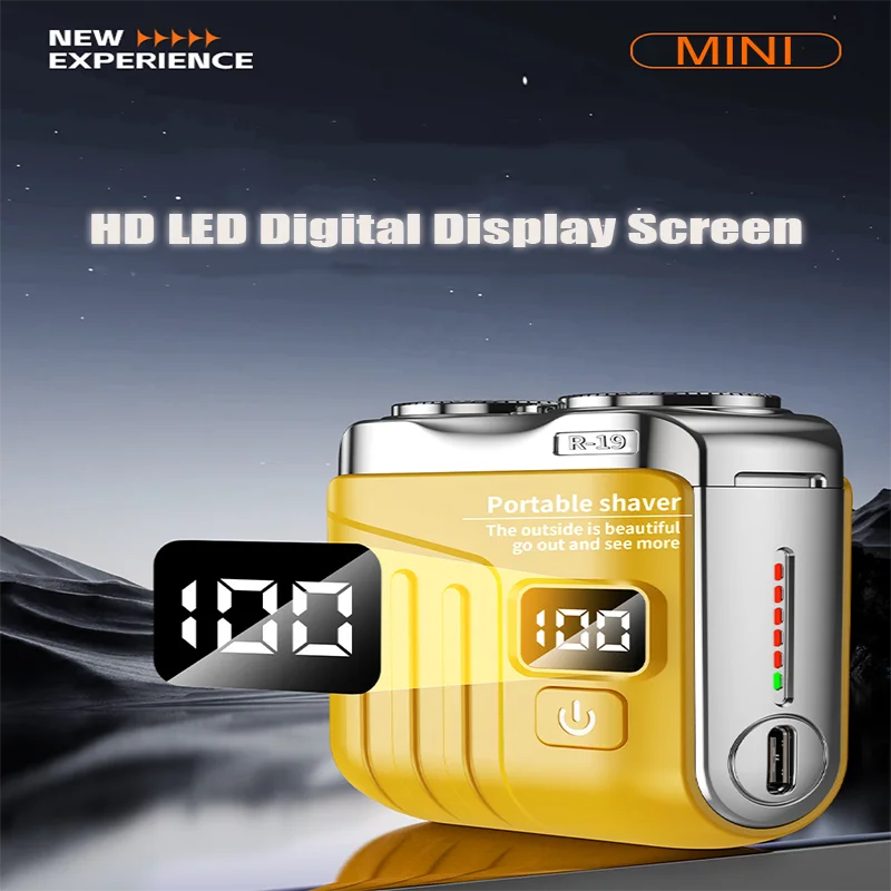 Electric Smart Shaver Digital Display Mini Dual Blade Rechargeable Shaver Household Car Shaver Powerful Men's Gift Shaver