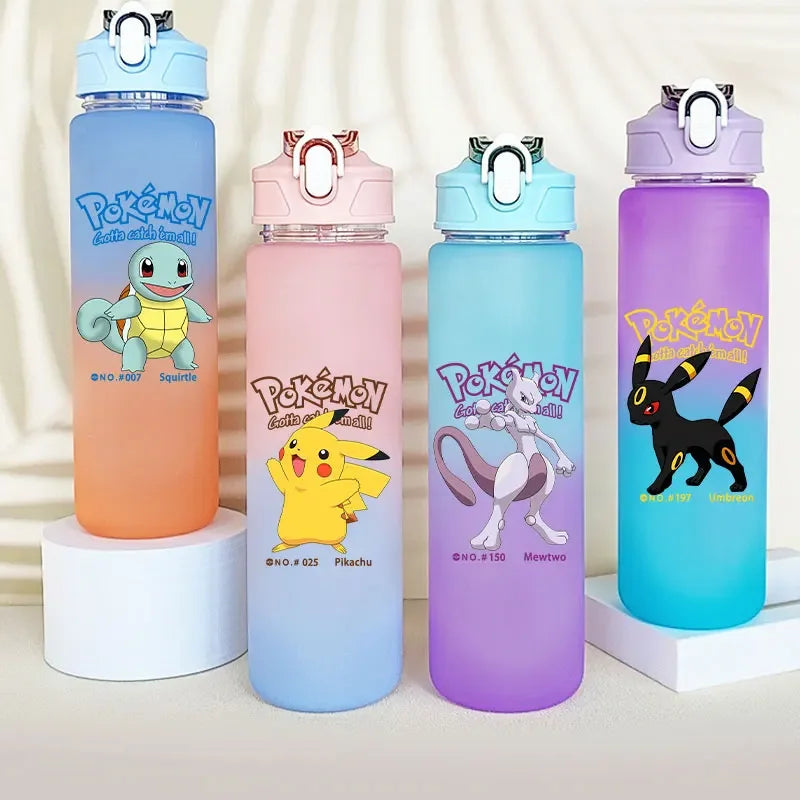 For Poke Mon Straw Cup 750ML Monster Pocket Water Bottle Portable Sports Plastic Anime Gradient Drinking Gift