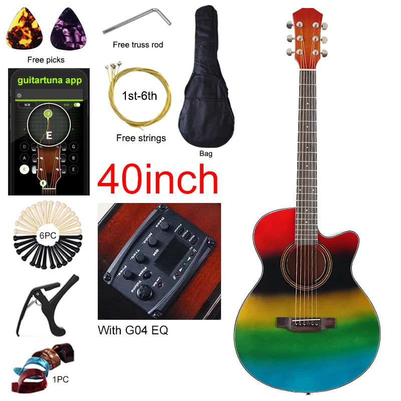 Folk Guitar Electric Acoustic Guitar Thin Body Guitar Folk Electric Guitar 40inch Acoustic Electric Guitar Free Bag Accessory