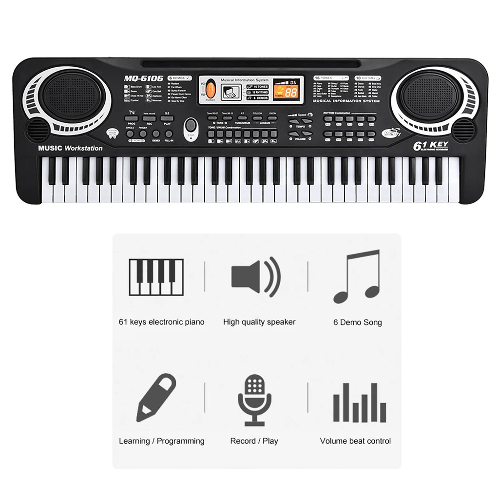 Electric Piano Musical Instruments  61‑Key Electric Digital Key Board Piano Musical Instruments Kids  with Microphone