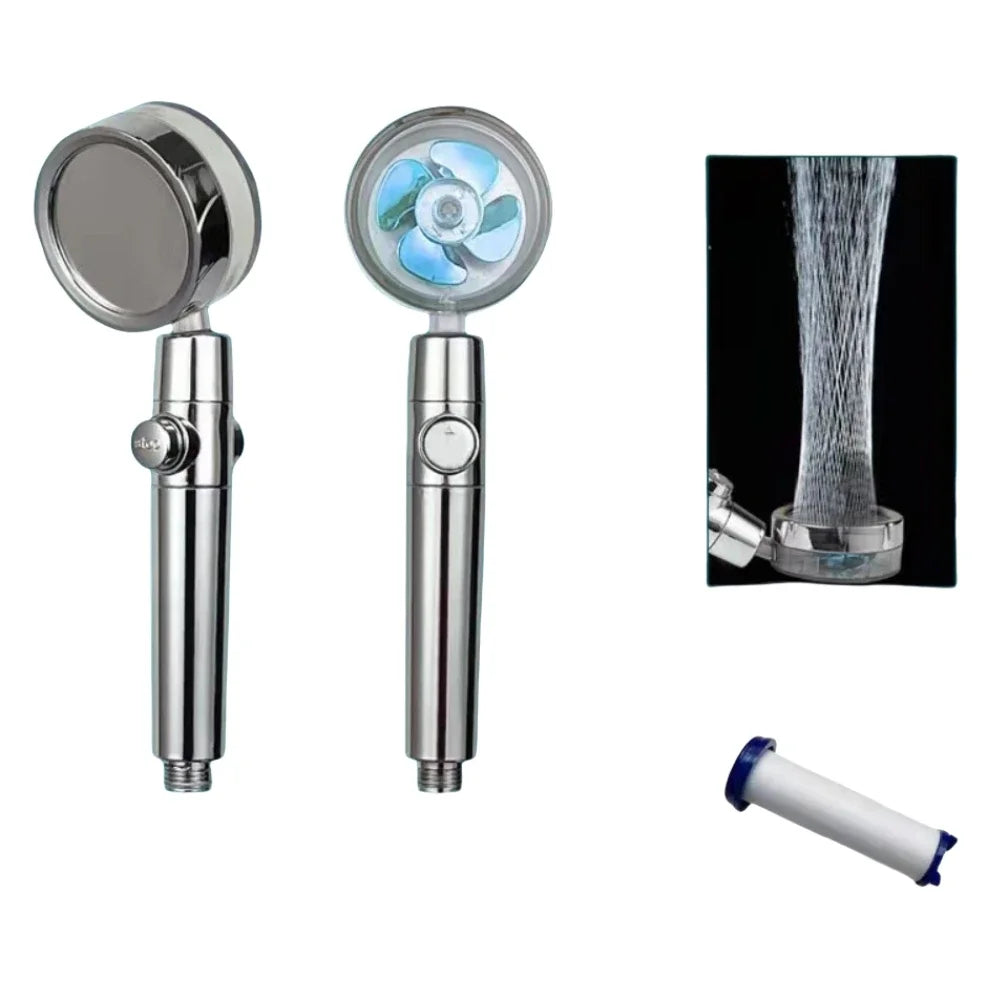 Shower Head Water Saving Flow 360 Degrees Rotating With Small Fan ABS Rain High Pressure Spray Nozzle Bathroom Accessories