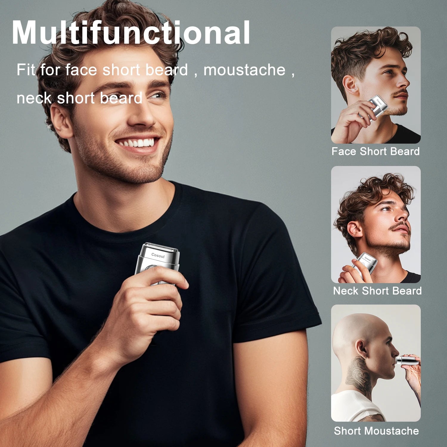 Cosoul Shaver for Men Portable Mini Shaver Small Razor Travel Shaver LED Display Foil Electric Shaver Reciprocating Razor