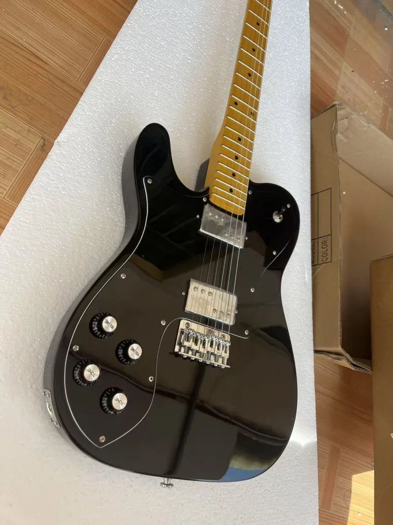 Left-handed 6-string electric guitar，Maple neck，High gloss black body，String through the body，Solid wood quality, free delivery