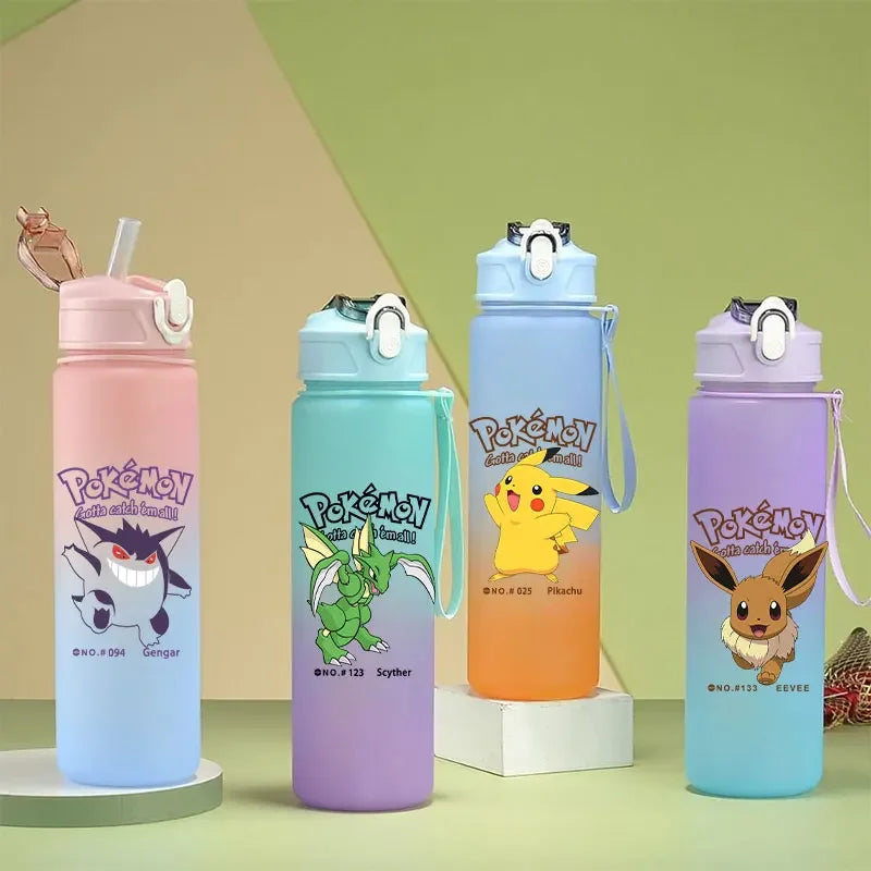 For Poke Mon Straw Cup 750ML Monster Pocket Water Bottle Portable Sports Plastic Anime Gradient Drinking Gift