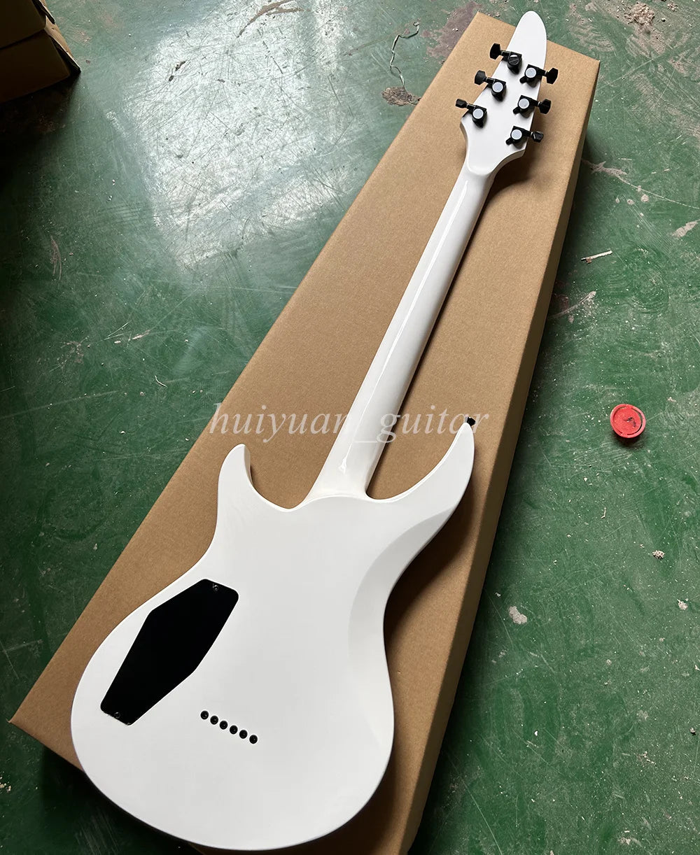 Flyoung 6 Strings White String-thru-body Electric Guitar with Maple Fretboard 24 Frets