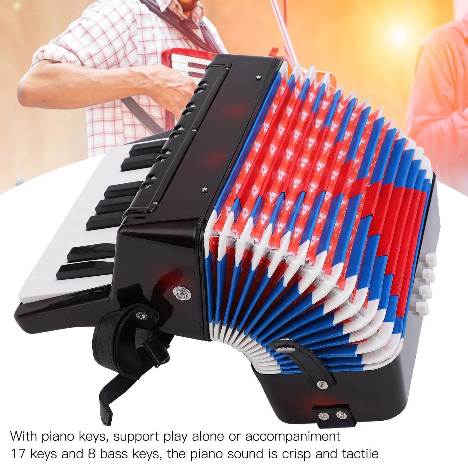 Accordion Accordion  Instrument Accordion Musical Piano Keyboard  Rhythm Training Spring Instrument 17 Key 8 Bass Black