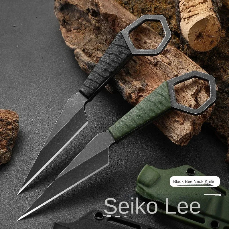 Outdoor Knife, High Hardness, Mini Self-Defense Knife, Small Straight Knife, Fishing Knife, Keychain Rope, Fruit Knife, With Kni