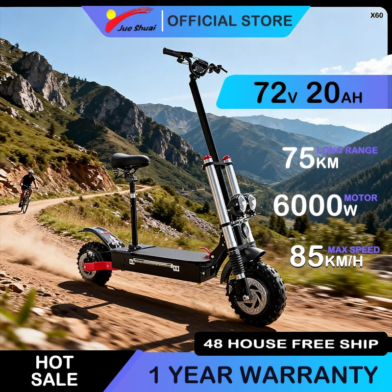 6000W High Power Dual Motor Electric Scooter Aluminum Alloy Folding Frame Off-Road Tire Dual Hydraulic shock Adult E-Scooter